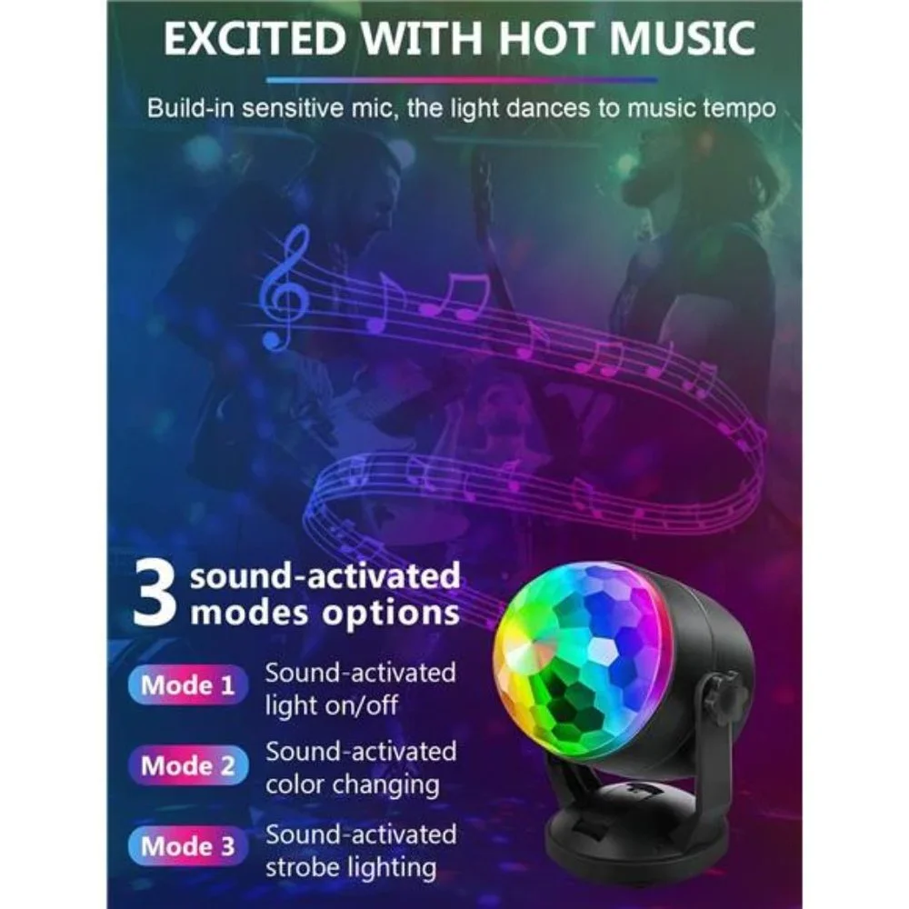 [2-Pack] Portable Sound Activated Party Lights, Battery Powered/USB Plug in